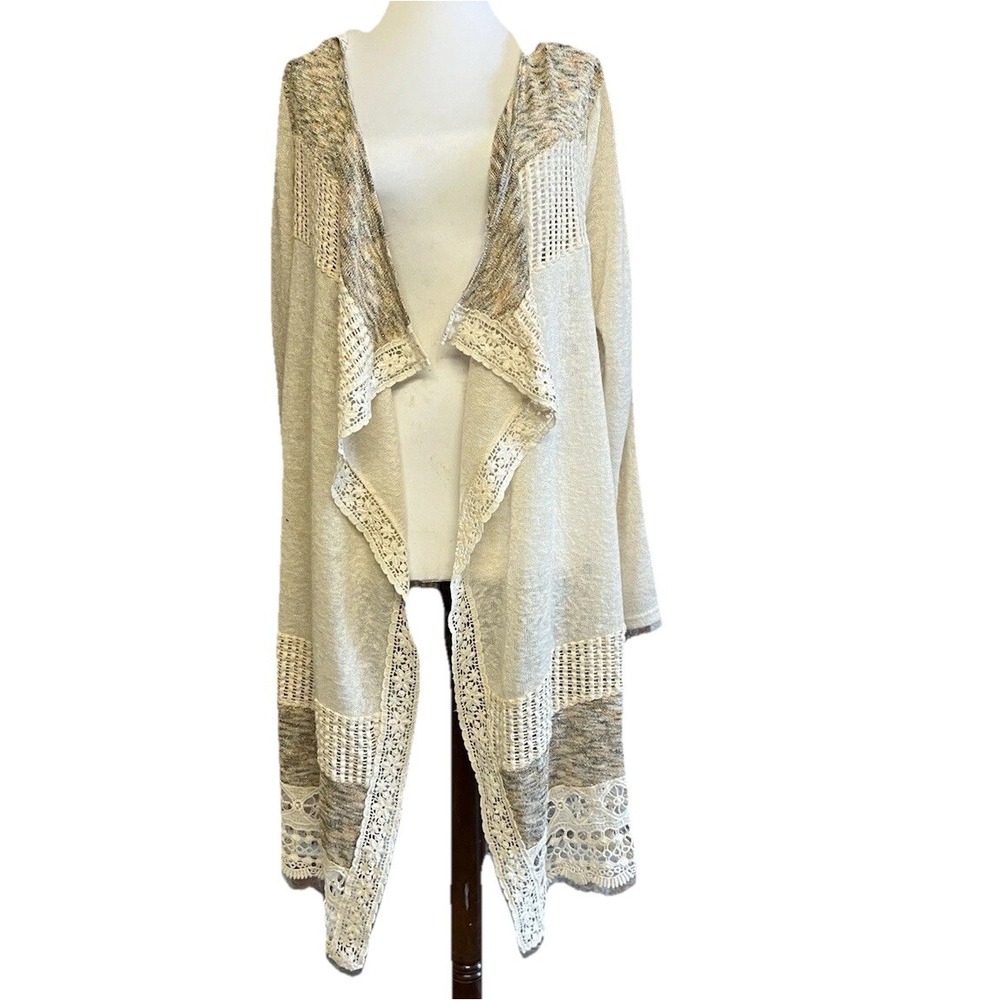 Miss‎ Me Lagenlook Mori Fairycore Duster Cardigan Sweater with Hood Size LG